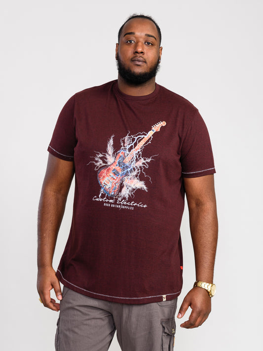 REDBOURN -D555 Burgundy Black Twist Lightning Bolt Guitar Printed T-Shirt