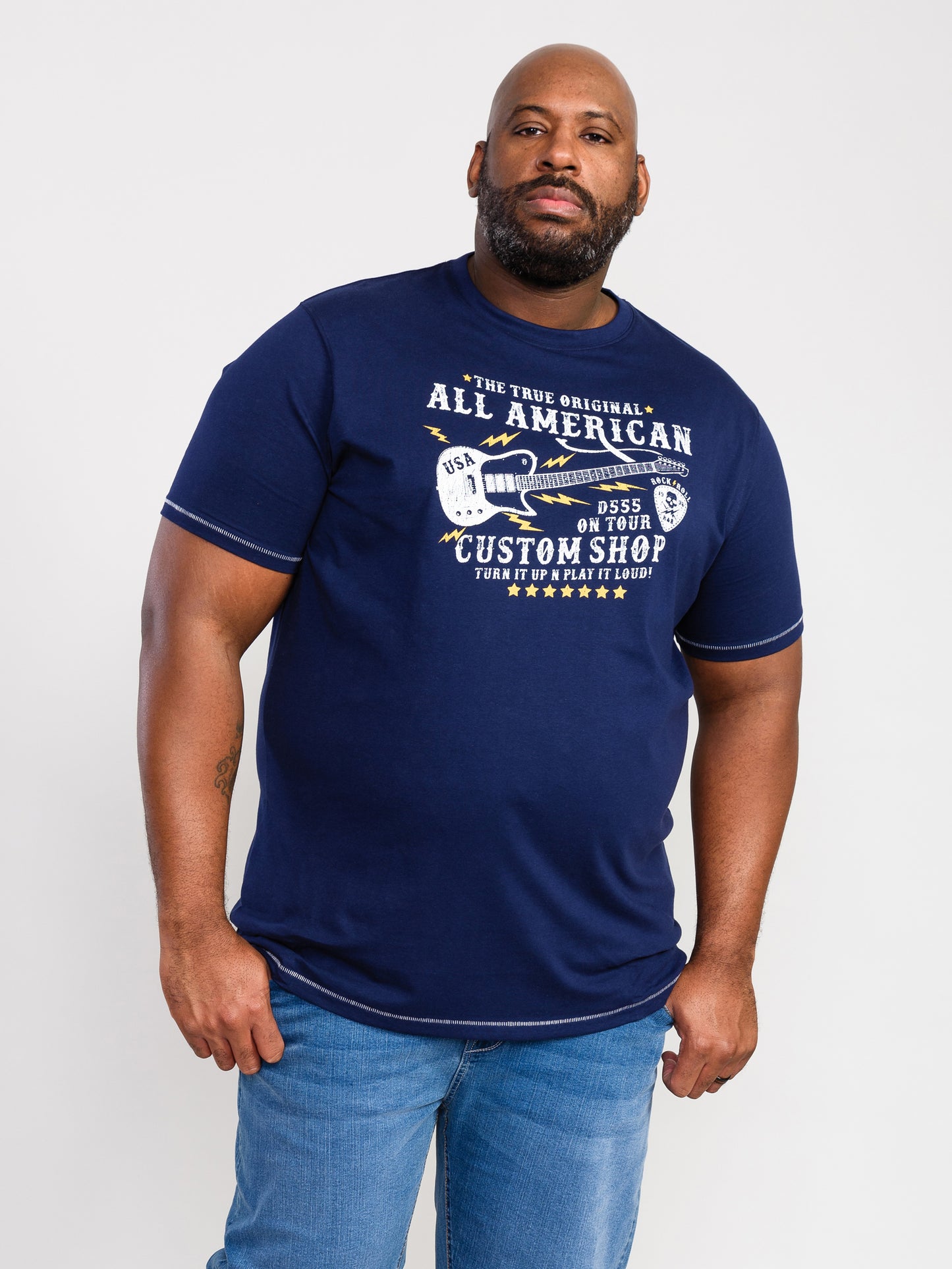 BRONTE -D555 Navy Blue All American Guitar Printed T-Shirt