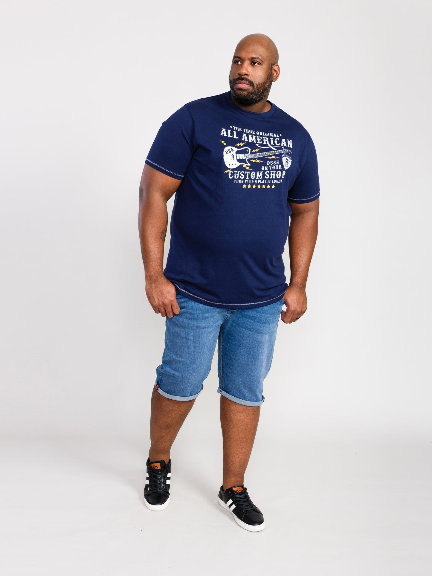 BRONTE -D555 Navy Blue All American Guitar Printed T-Shirt