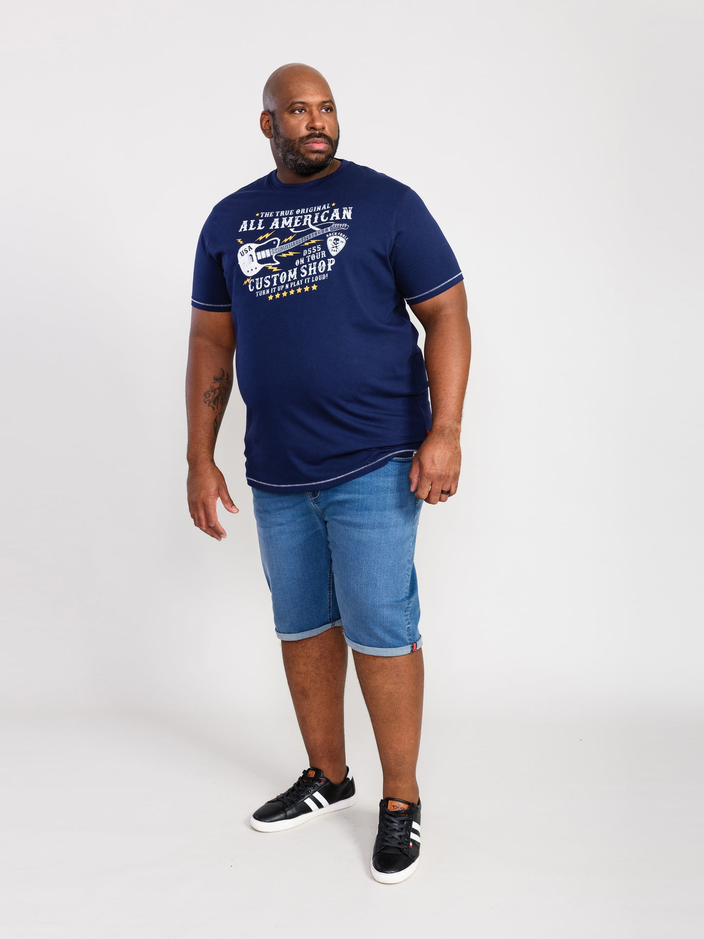 BRONTE -D555 Navy Blue All American Guitar Printed T-Shirt