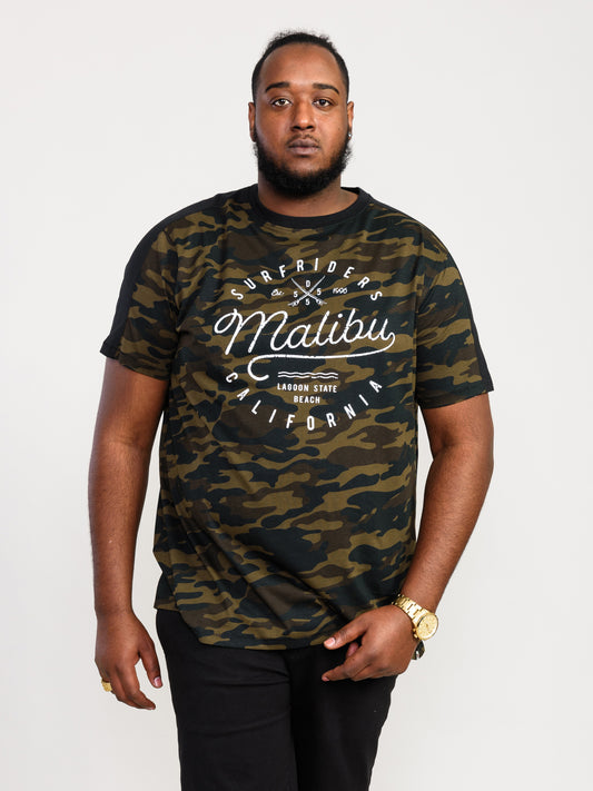 SULLIVAN -D555 Green Camouflage All Over Print Camo T-Shirt with Chest Print
