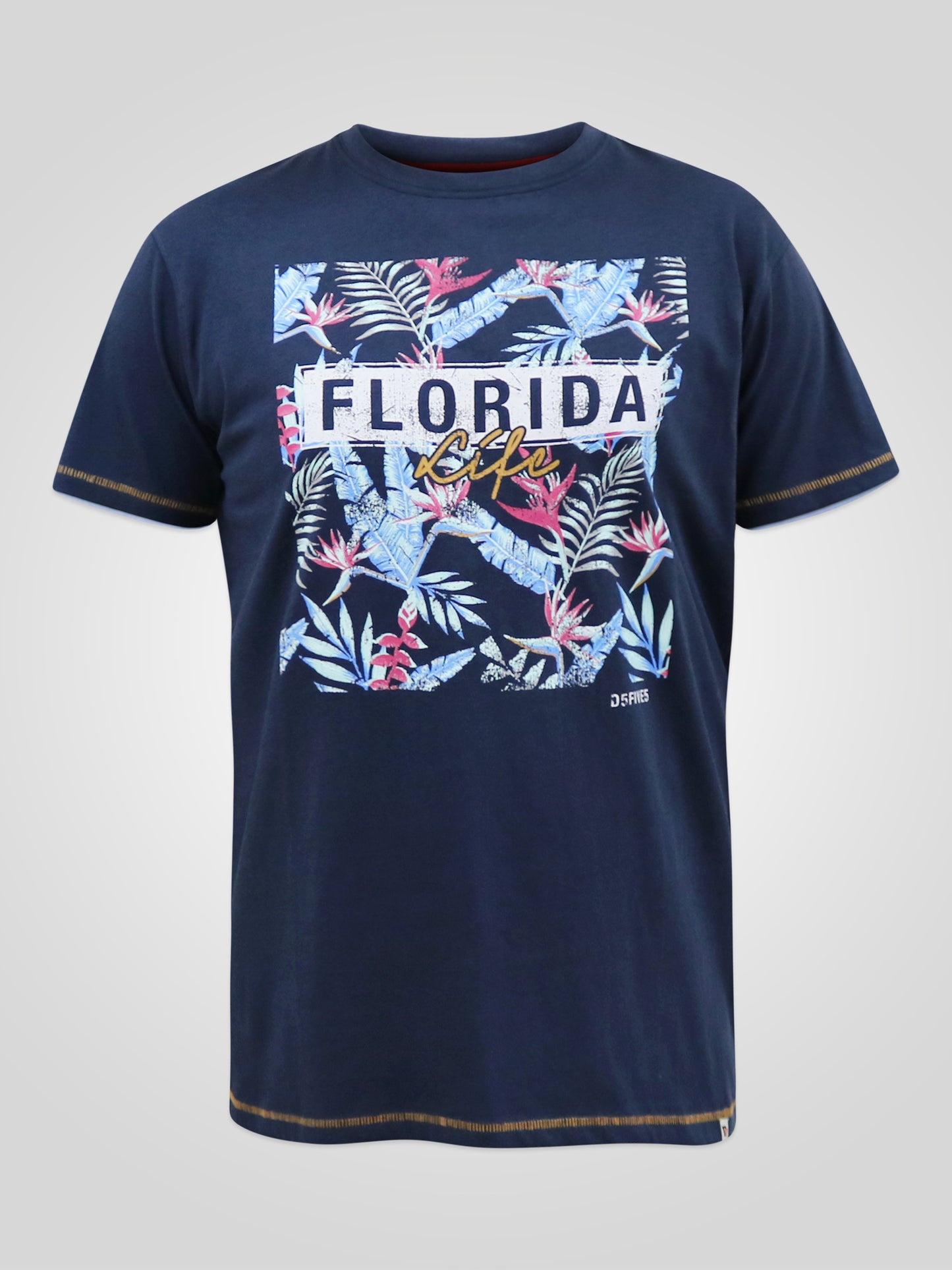 PRESTWICK -D555 Navy Blue Florida Floral Printed T-Shirt