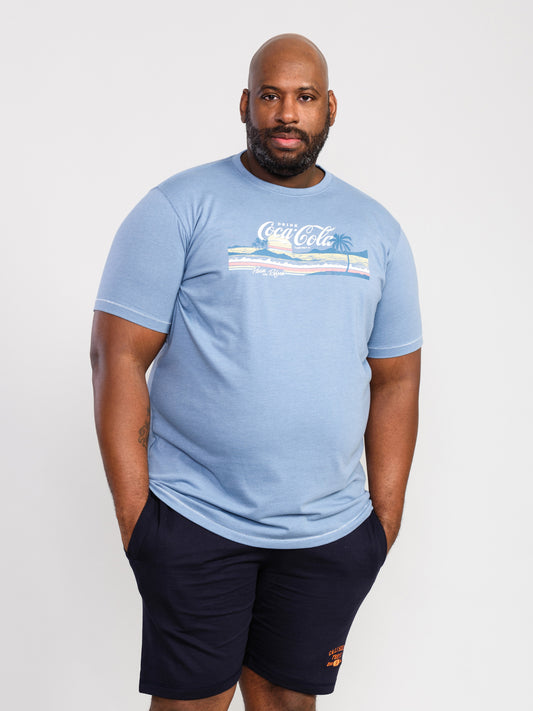 NORFOLK -D555 Denim Blue Official Licensed Coca-Cola Beach Scene Printed T-Shirt