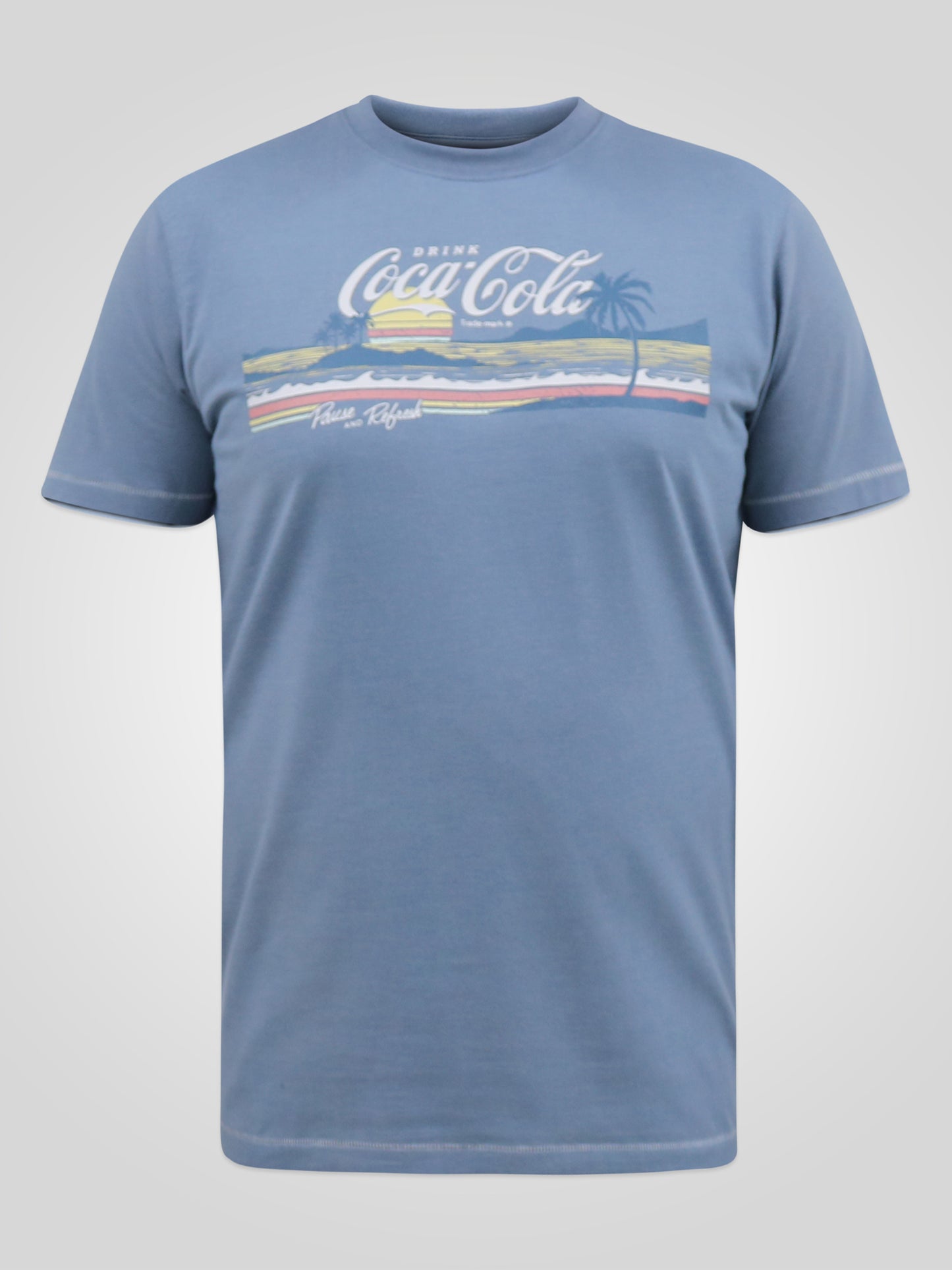 NORFOLK -D555 Denim Blue Official Licensed Coca-Cola Beach Scene Printed T-Shirt