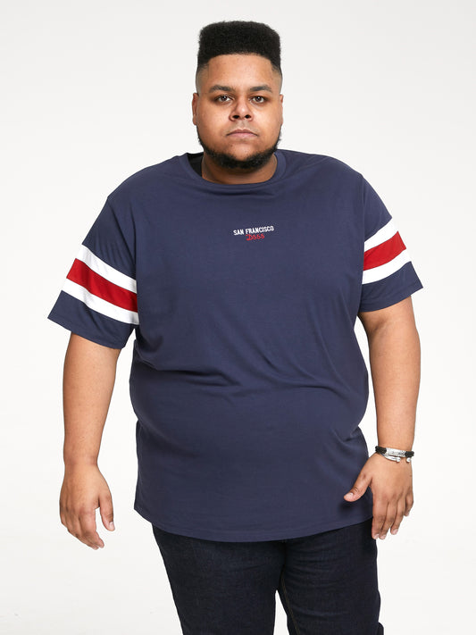 HITCHIN -D555 Navy Blue San Francisco Chest Embroidery Crew Neck T-Shirt