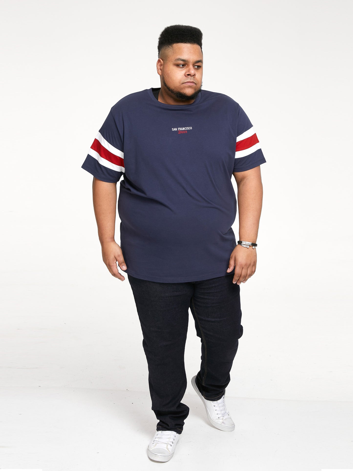 HITCHIN -D555 Navy Blue San Francisco Chest Embroidery Crew Neck T-Shirt