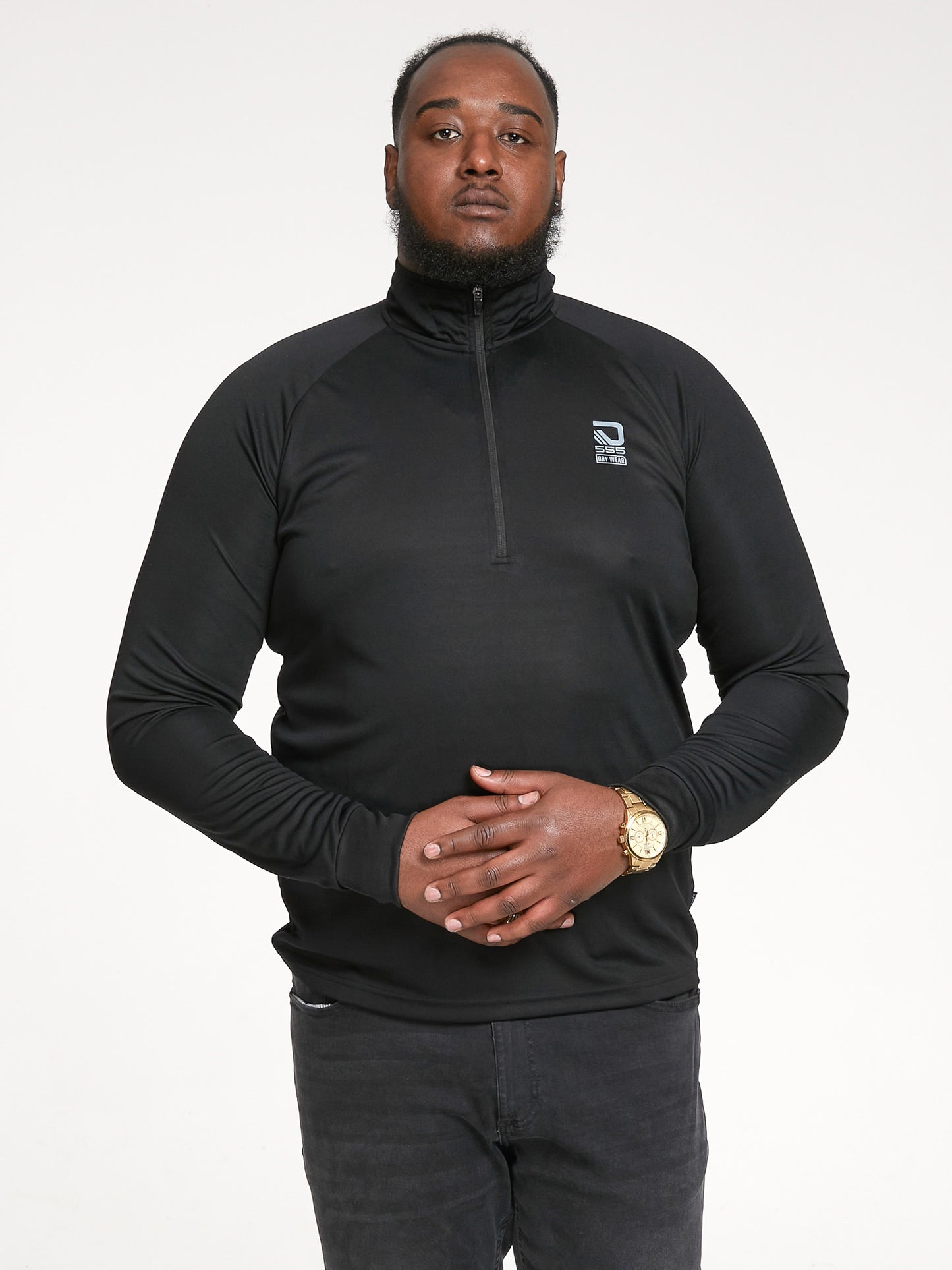 WHITWELL -D555 Black Dry Wear L/S Polyester Zip Up T-Shirt
