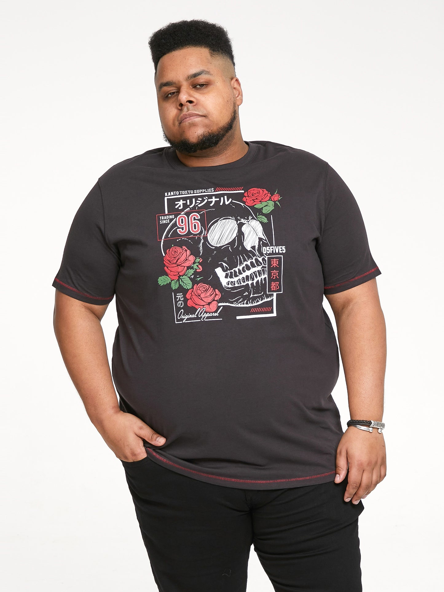 JACKSON -D555 Washed Black Couture Skull Printed T-Shirt