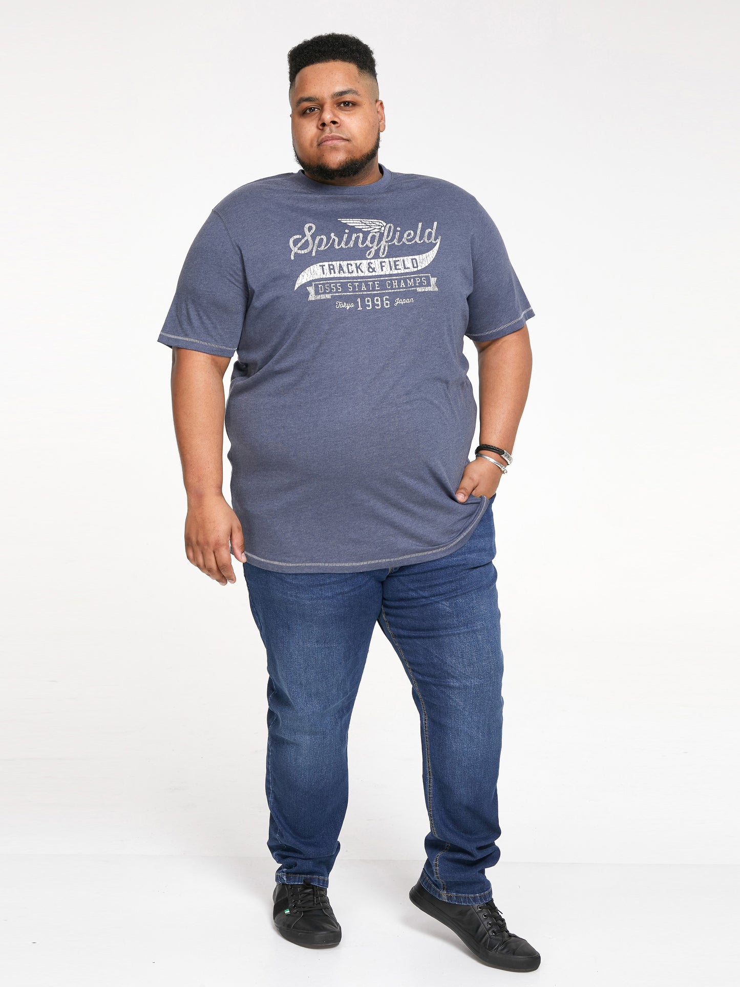 AXEL -D555 Denim Blue Marl Springfield Track& Field Printed T-Shirt