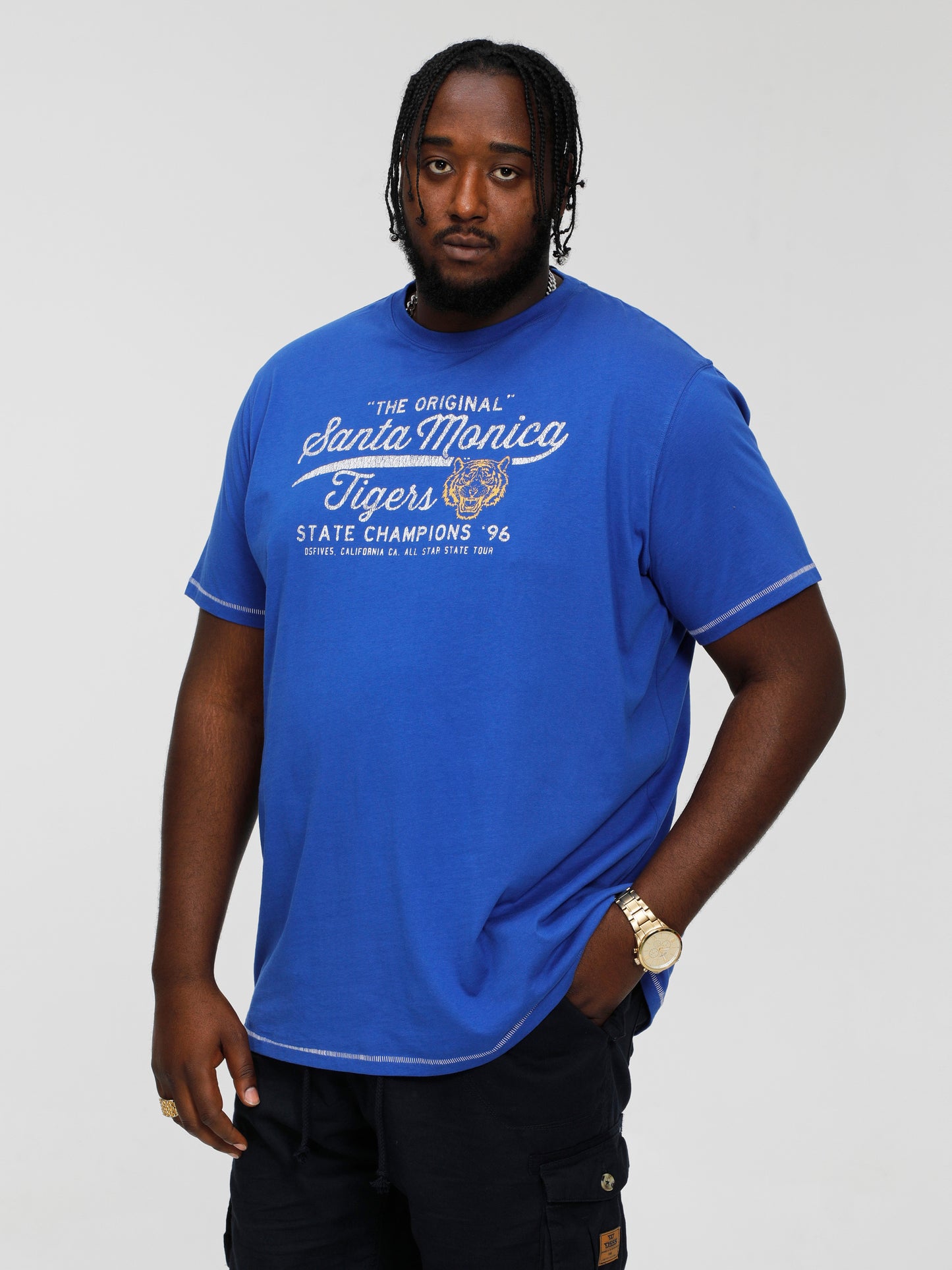 JAMAL -D555 Royal Blue Santa Monica Tigers Printed Crew Neck T-Shirt