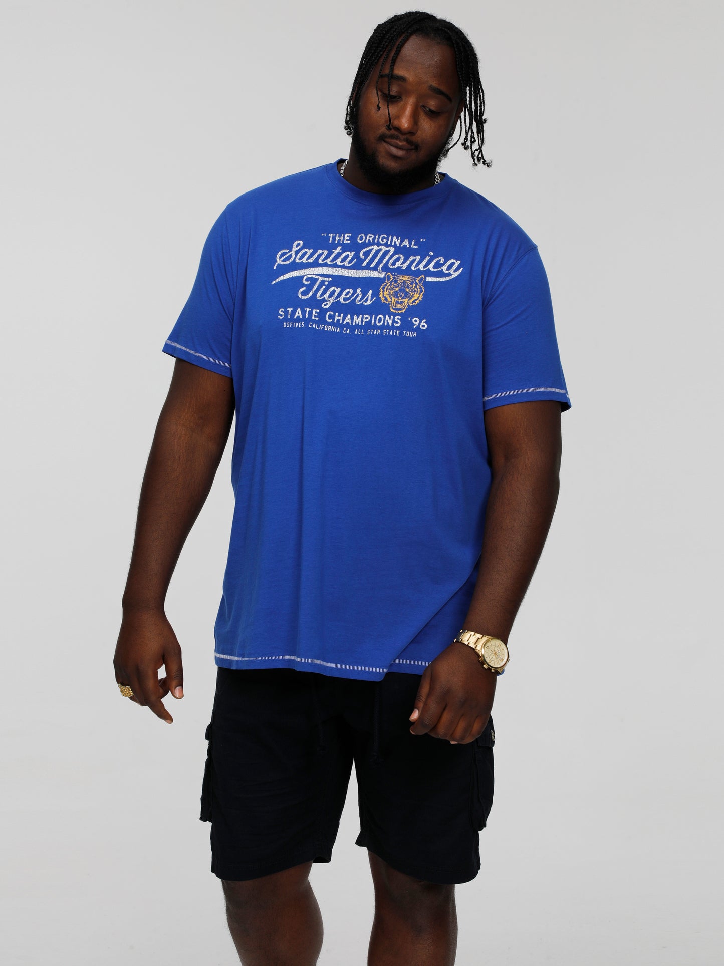 JAMAL -D555 Royal Blue Santa Monica Tigers Printed Crew Neck T-Shirt