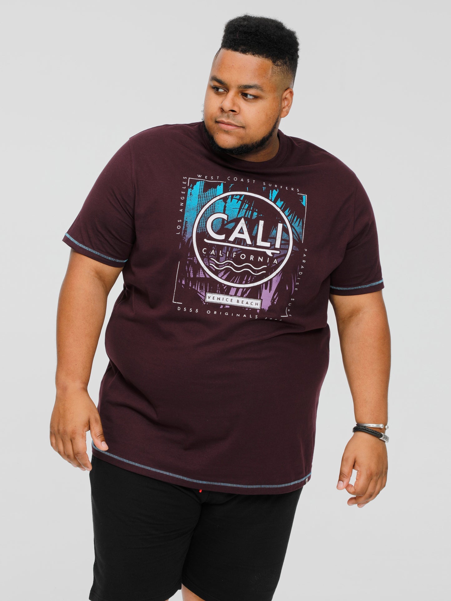 NOVA -D555 Plum Cali Surf Printed Crew Neck T-Shirt