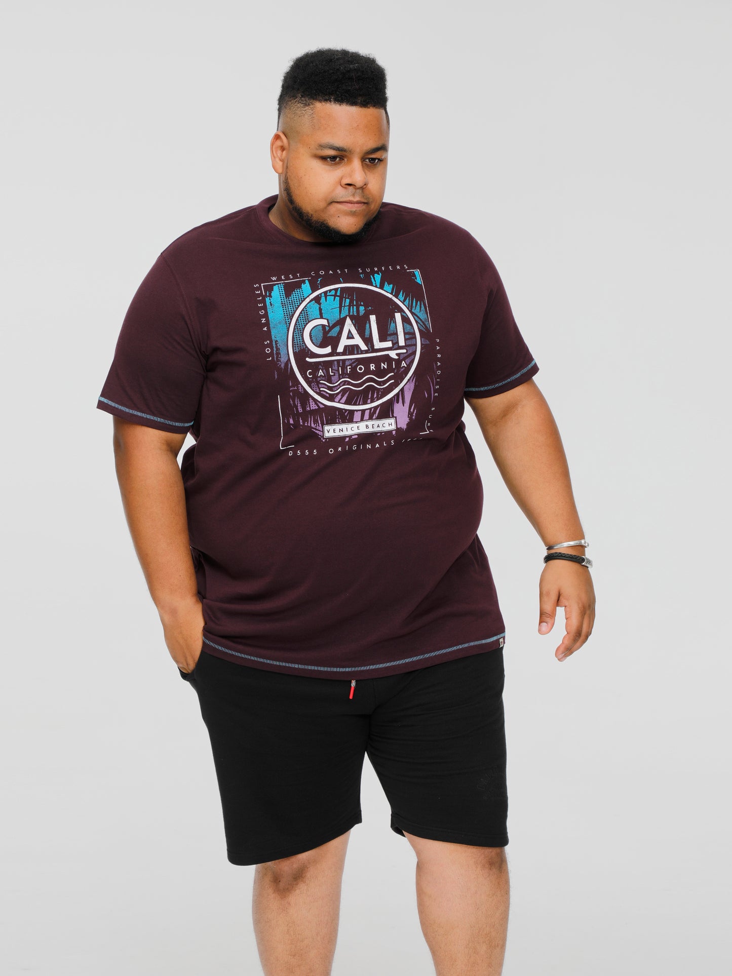 NOVA -D555 Plum Cali Surf Printed Crew Neck T-Shirt