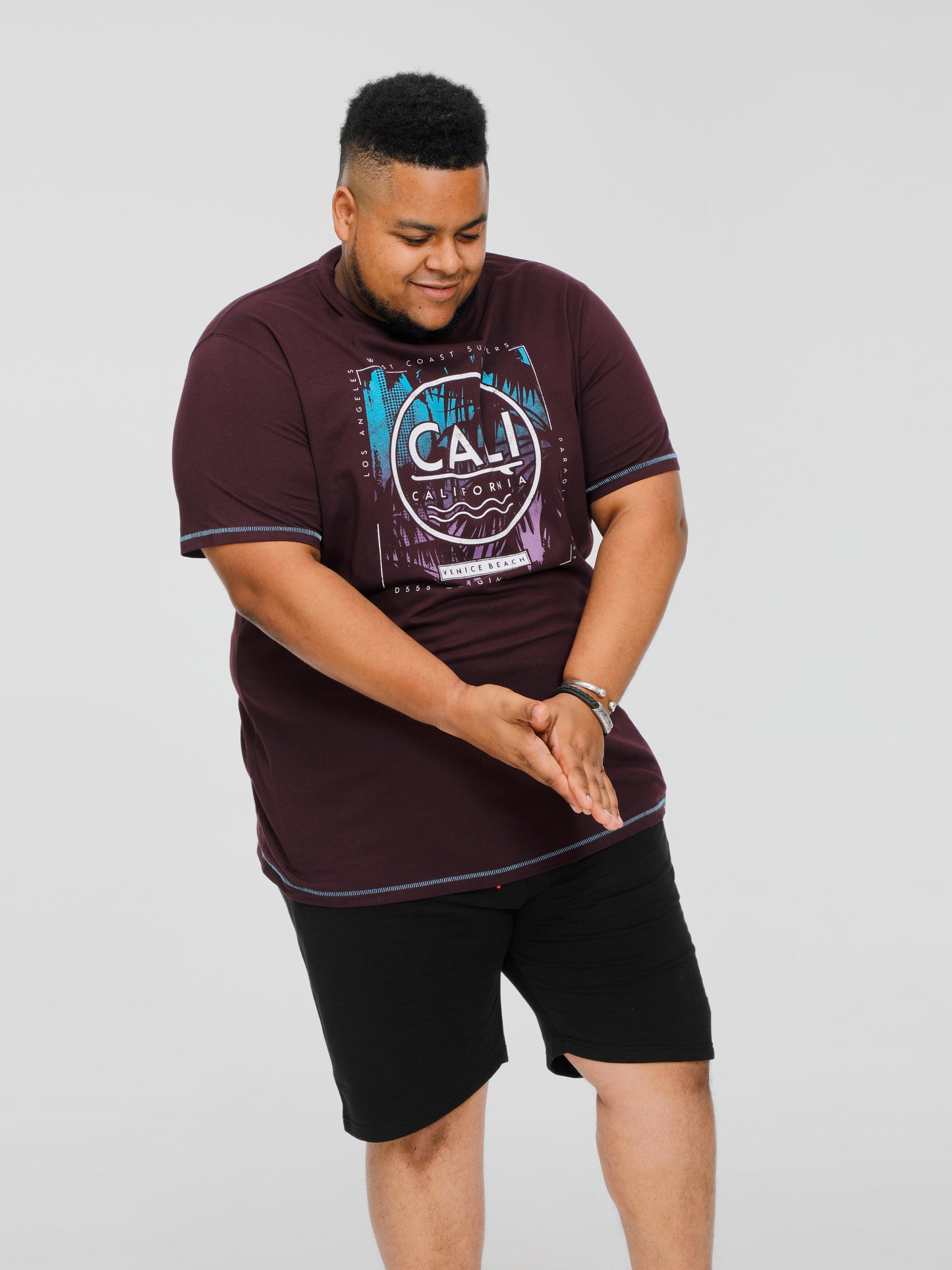 NOVA -D555 Plum Cali Surf Printed Crew Neck T-Shirt