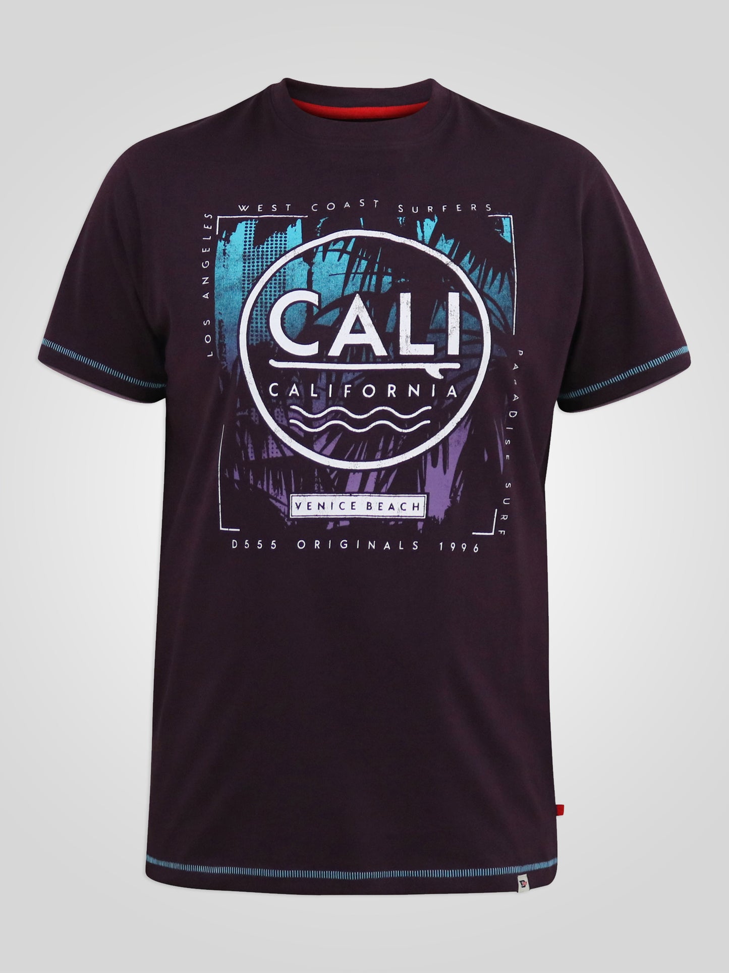 NOVA -D555 Plum Cali Surf Printed Crew Neck T-Shirt