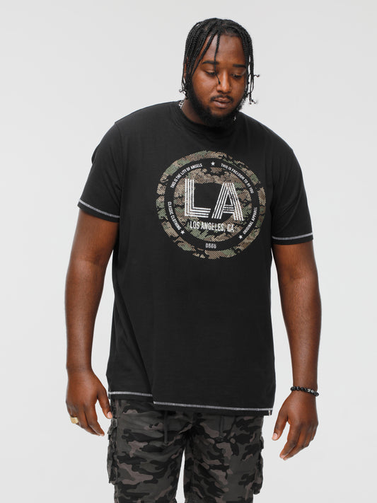 BENNY -D555 Black La Camo Printed Crew Neck T-Shirt
