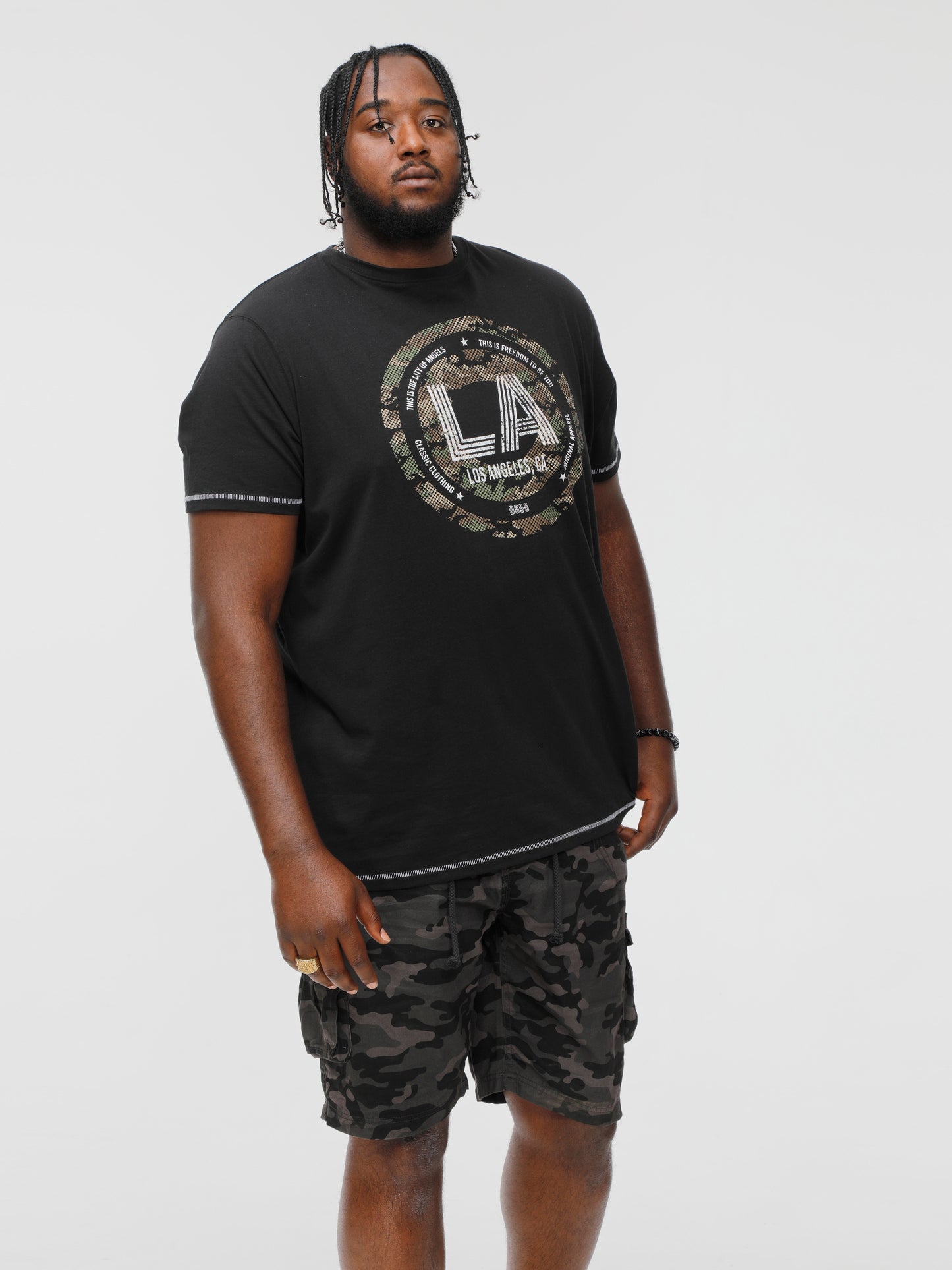 BENNY -D555 Black La Camo Printed Crew Neck T-Shirt