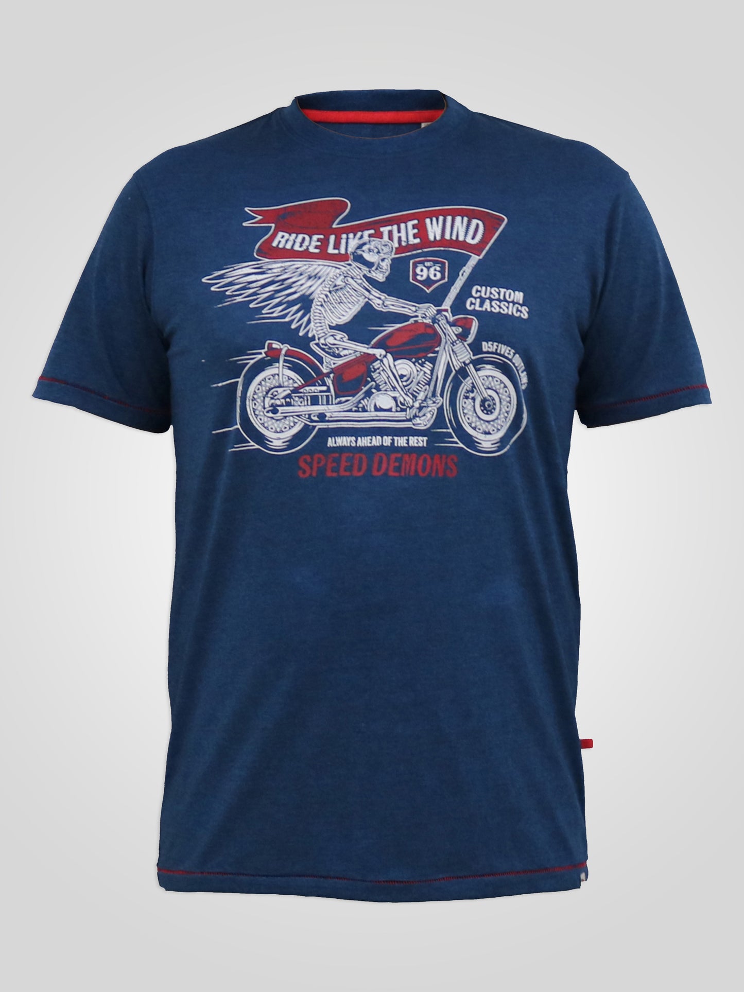 BRADFORD -D555 Navy Blue Twist Skeleton Biker Printed Crew Neck T-Shirt