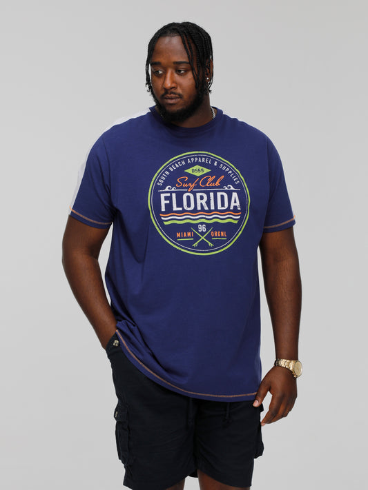 CADMAN -D555 Royal Blue/White Florida Surf Club Printed Crew Neck T-Shirt