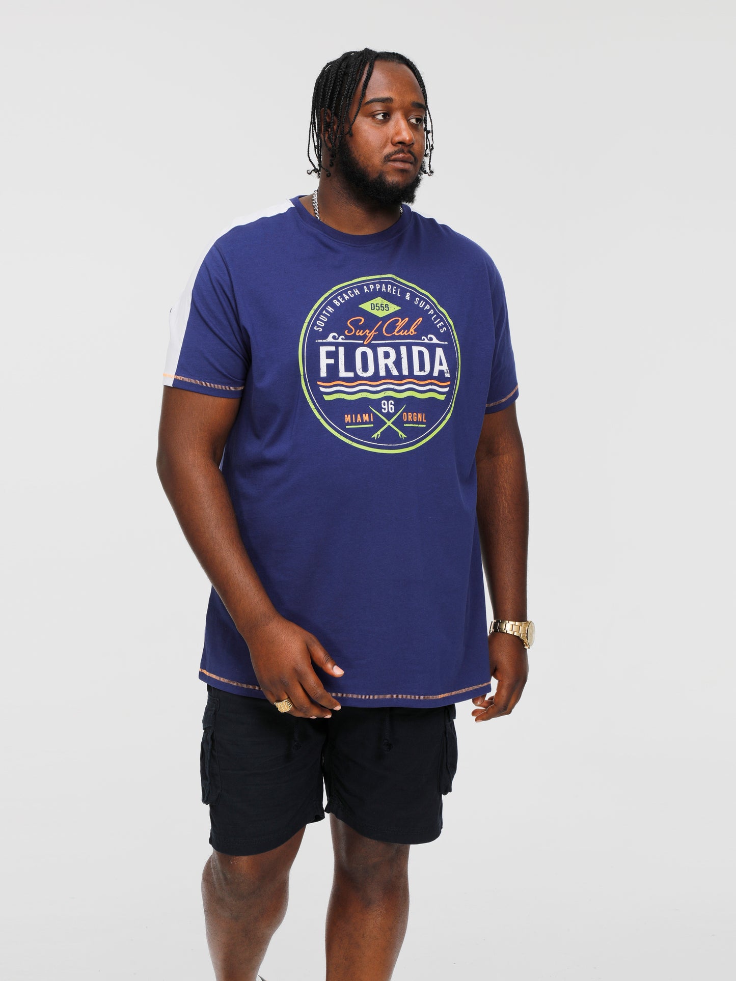 CADMAN -D555 Royal Blue/White Florida Surf Club Printed Crew Neck T-Shirt