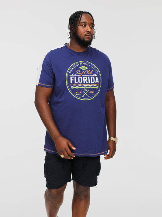 CADMAN -D555 Royal Blue/White Florida Surf Club Printed Crew Neck T-Shirt