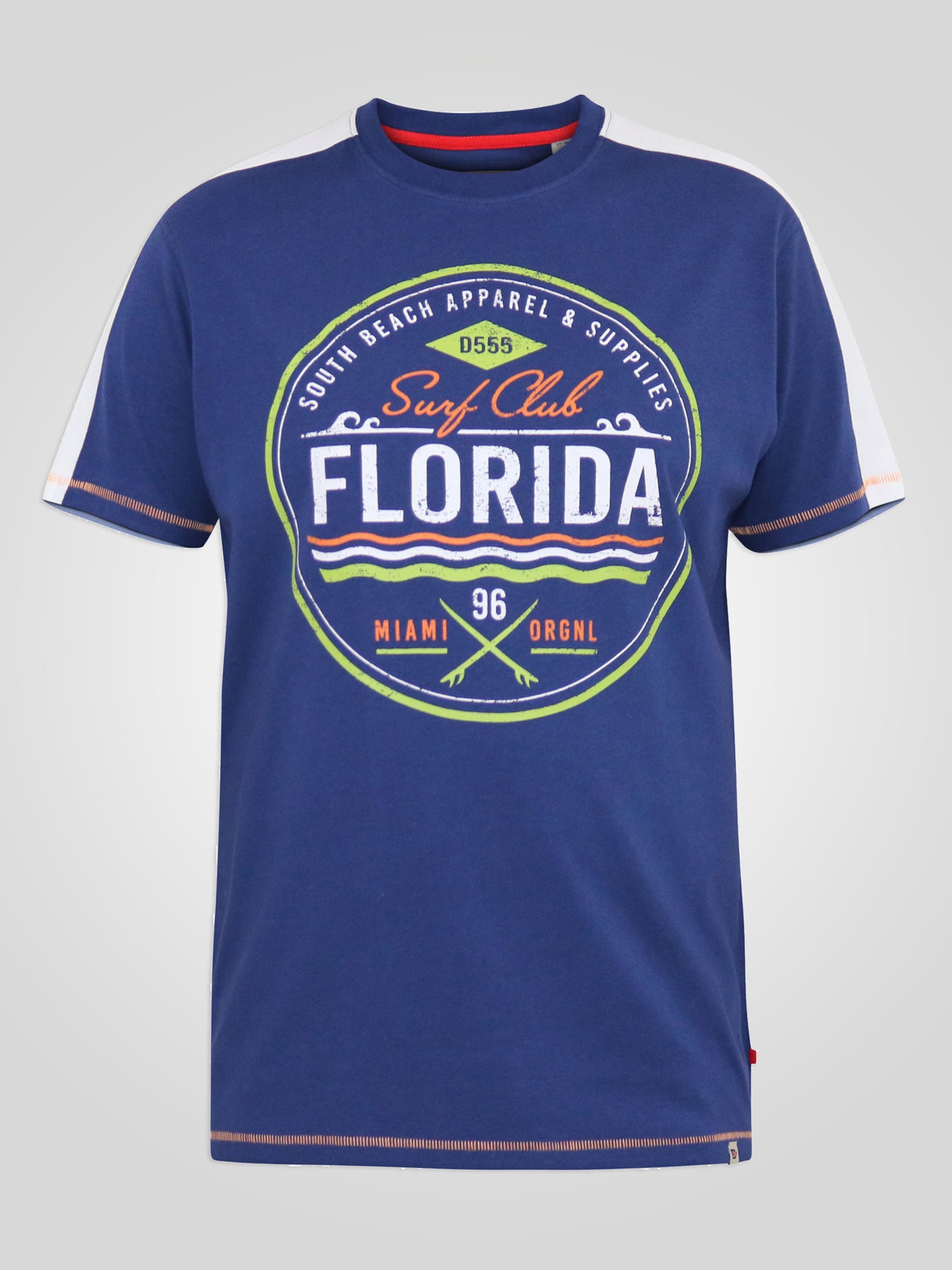 CADMAN -D555 Royal Blue/White Florida Surf Club Printed Crew Neck T-Shirt