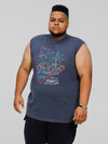 CLIFTON -D555 Denim Blue Marl Hawaii Island Printed Sleeveless T-Shirt