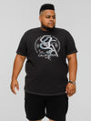 CORTEX -D555 Washed Black California Snake Printed Crew Neck T-Shirt