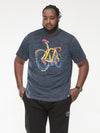 GAMSTON -D555 Navy Blue Fine Stripe Abstract Push Bike Printed Crew Neck T-Shirt