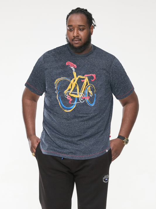 GAMSTON -D555 Navy Blue Fine Stripe Abstract Push Bike Printed Crew Neck T-Shirt