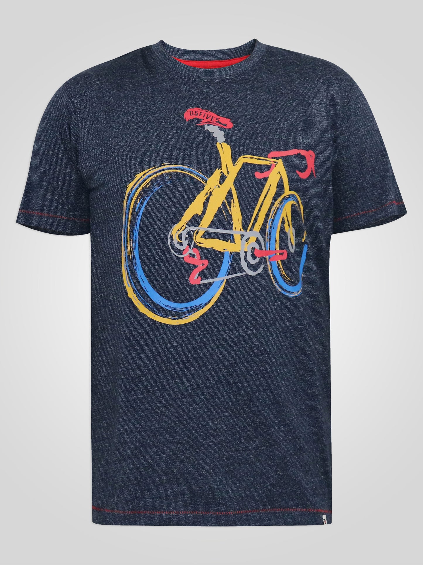 GAMSTON -D555 Navy Blue Fine Stripe Abstract Push Bike Printed Crew Neck T-Shirt