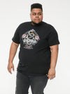 MALCOM -D555 Black Snake and Roses Printed Crew Neck T-Shirt