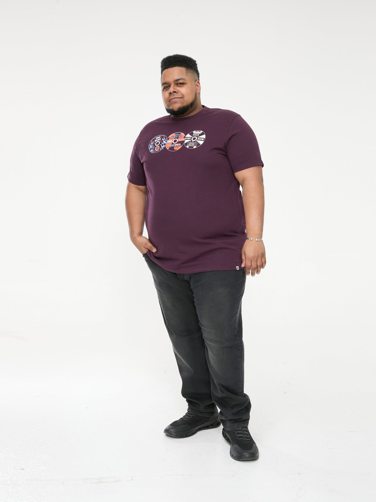 GIBBS -D555 Plum Vintage Cd'S Printed Crew Neck T-Shirt