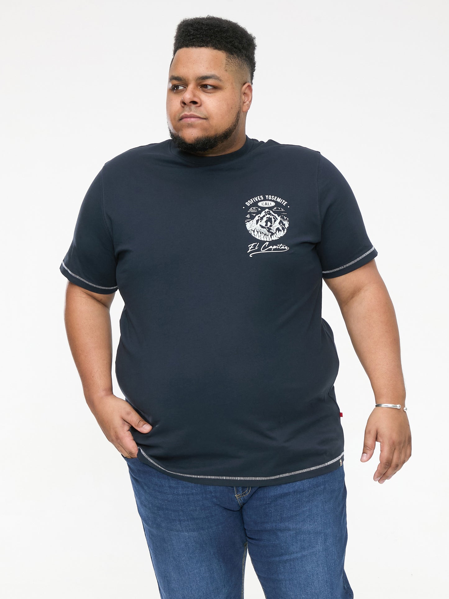 GRAHAM -D555 Navy Blue Yosemite Chest and Back Printed Crew Neck T-Shirt