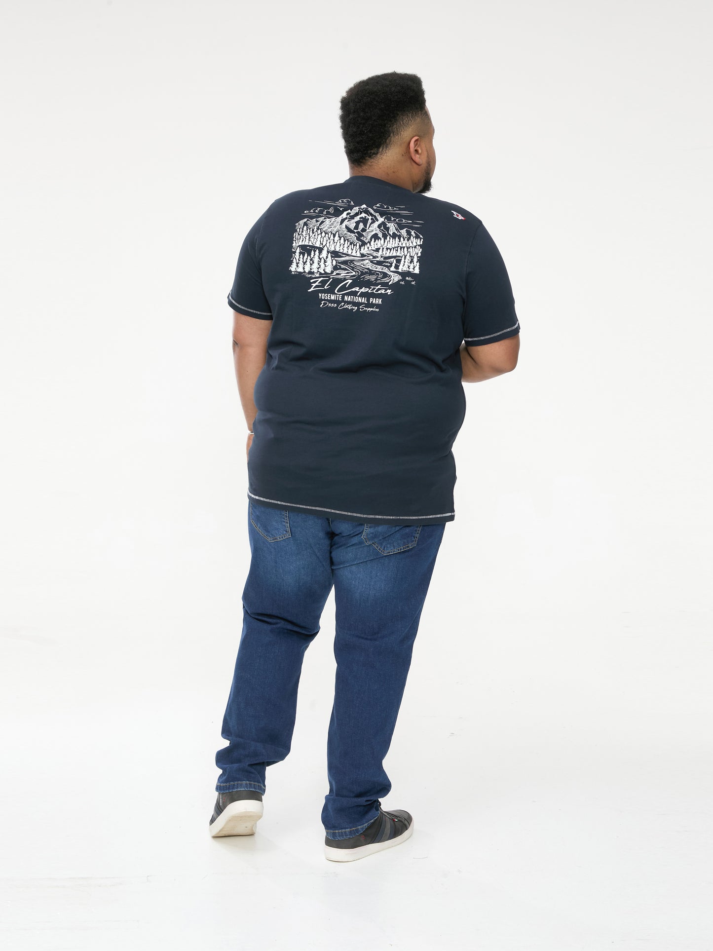 GRAHAM -D555 Navy Blue Yosemite Chest and Back Printed Crew Neck T-Shirt
