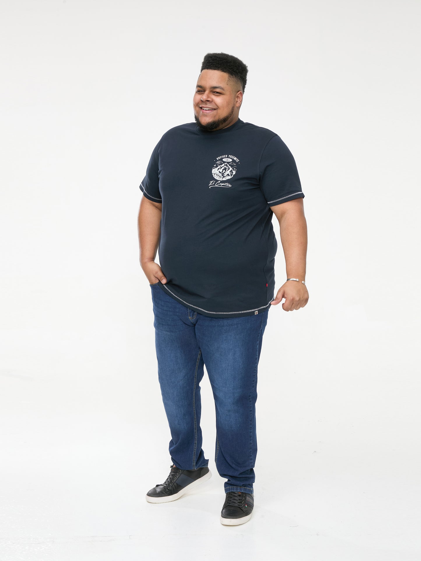 GRAHAM -D555 Navy Blue Yosemite Chest and Back Printed Crew Neck T-Shirt