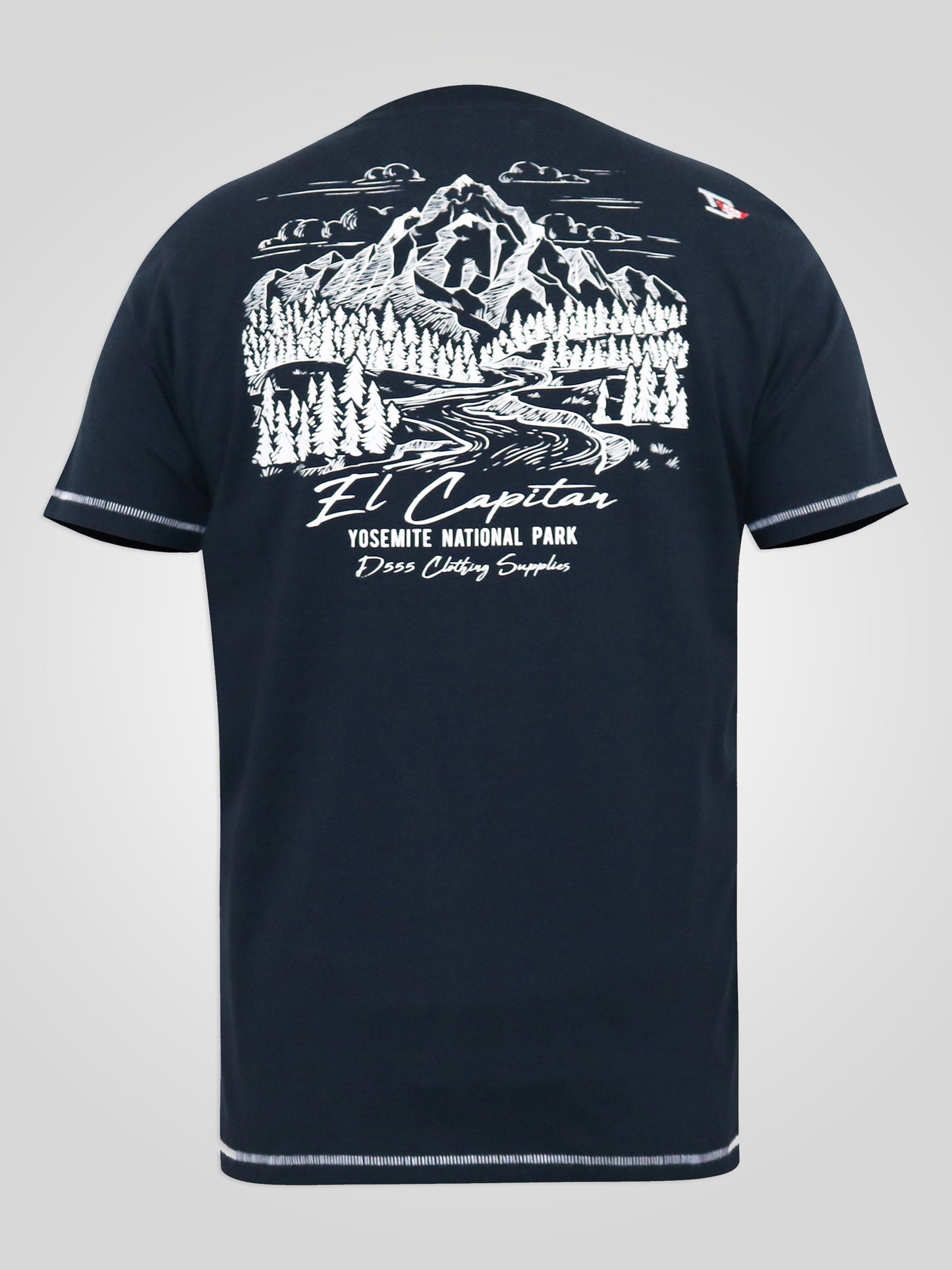 GRAHAM -D555 Navy Blue Yosemite Chest and Back Printed Crew Neck T-Shirt