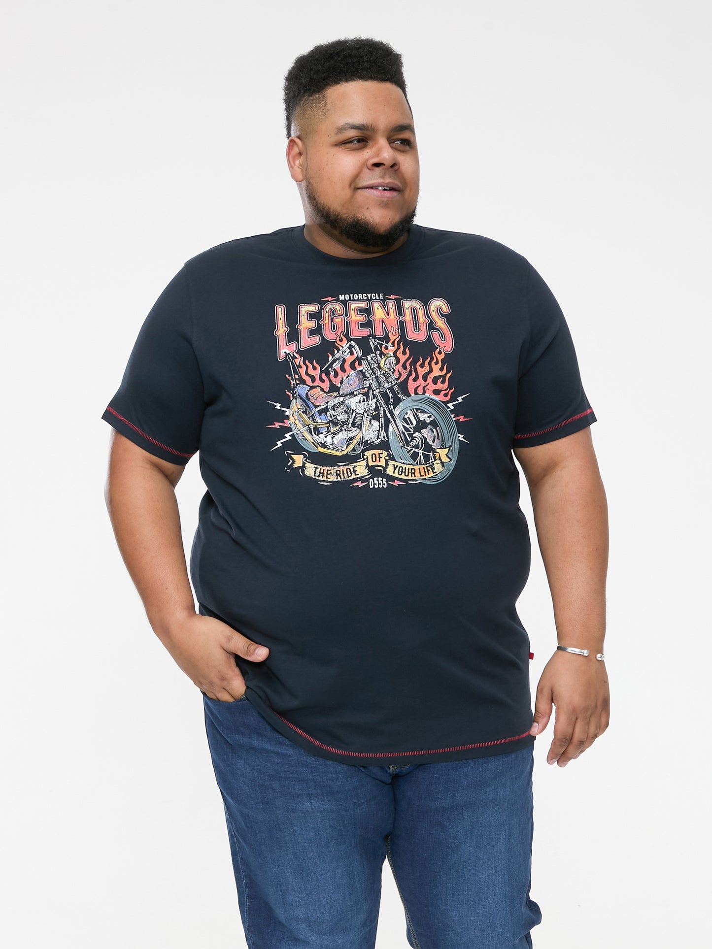 JAGGER -D555 Navy Blue Legends Motor Bike Printed Crew Neck T-Shirt