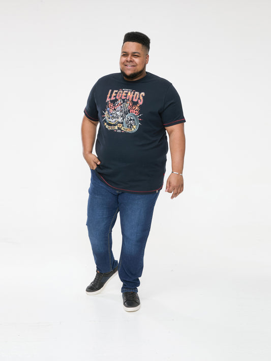 JAGGER -D555 Navy Blue Legends Motor Bike Printed Crew Neck T-Shirt