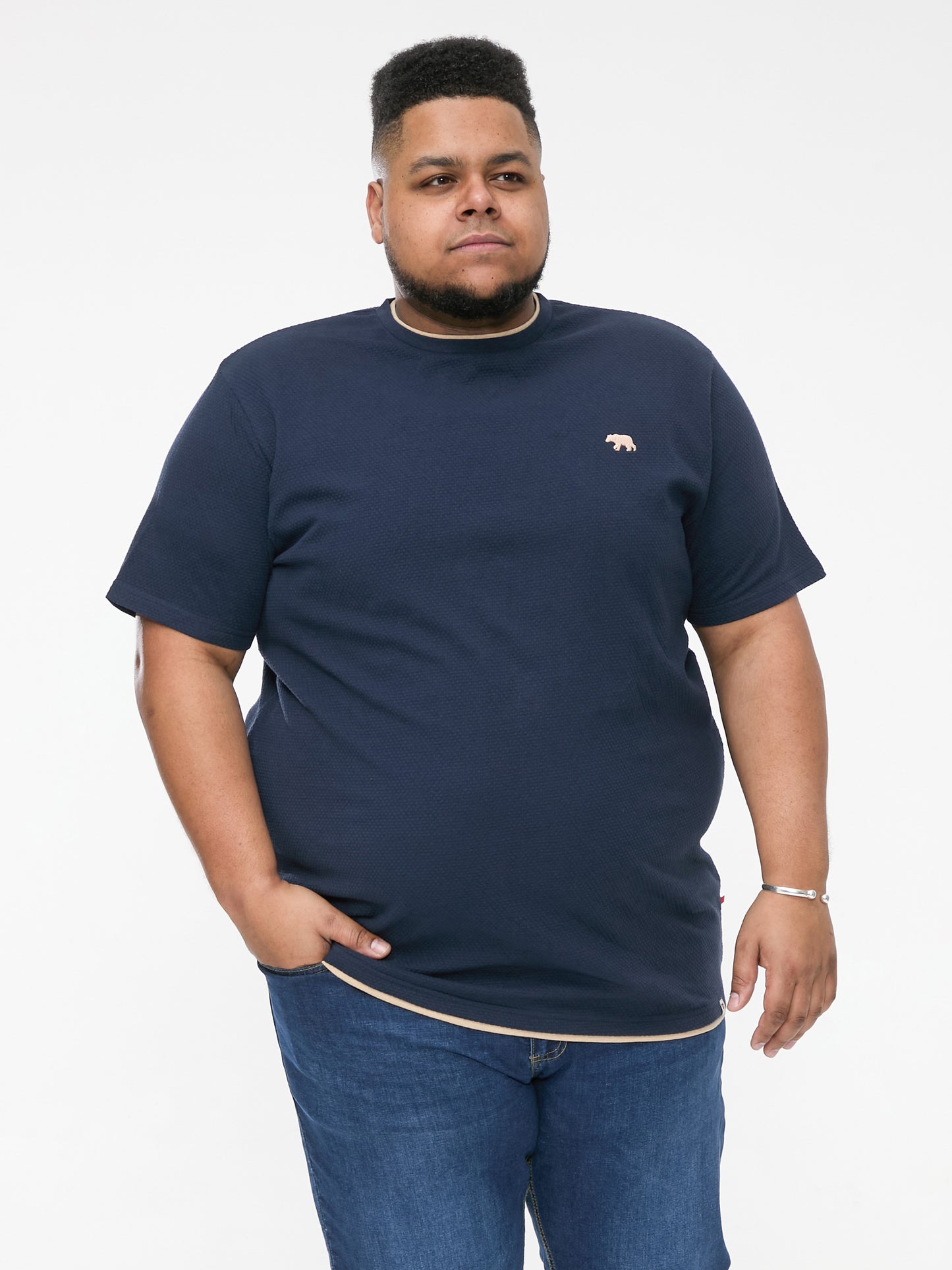 SANDFORD 1 -D555 Navy Blue Double Layer Look Waffle Textured T-Shirt