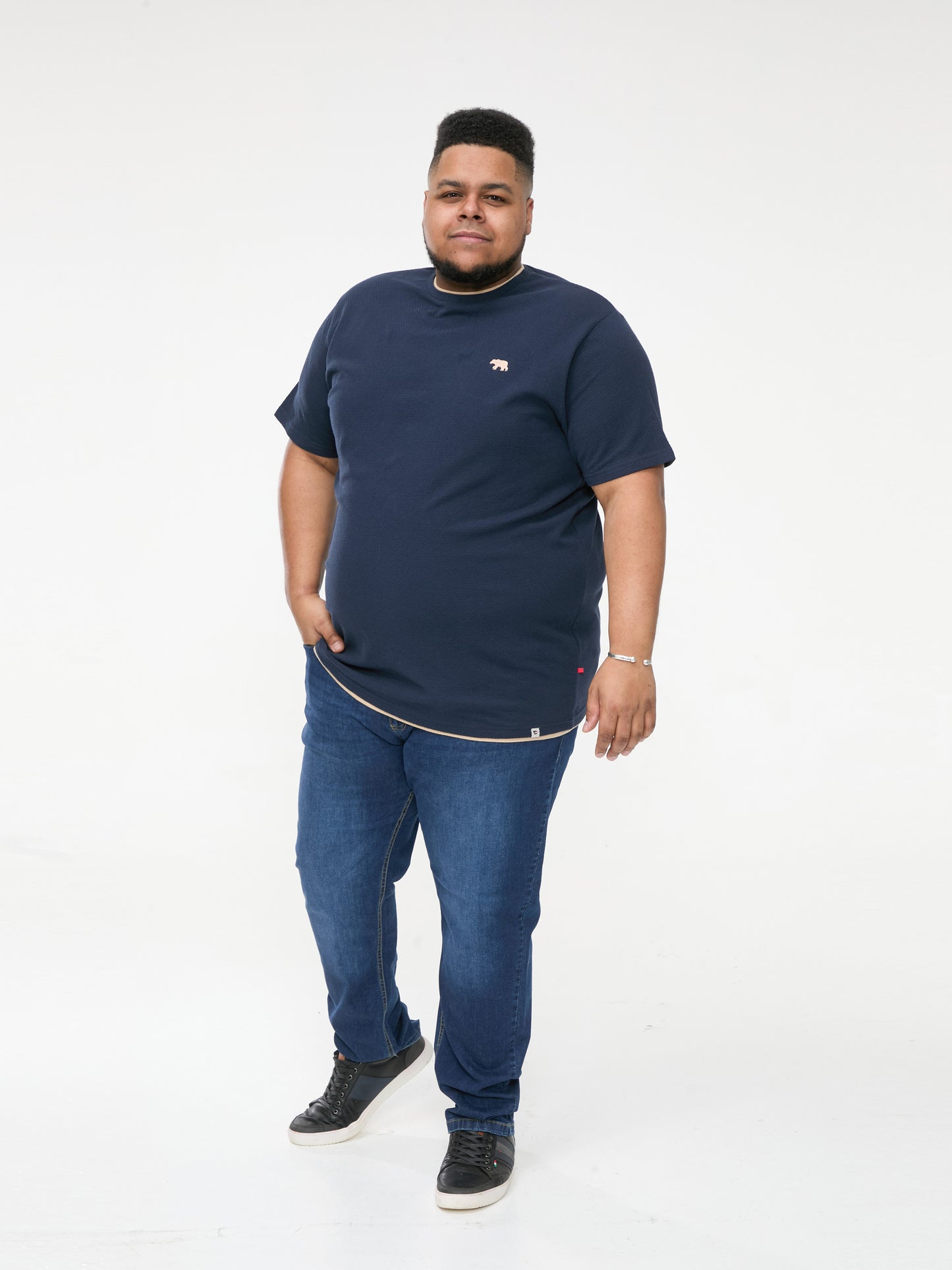 SANDFORD 1 -D555 Navy Blue Double Layer Look Waffle Textured T-Shirt