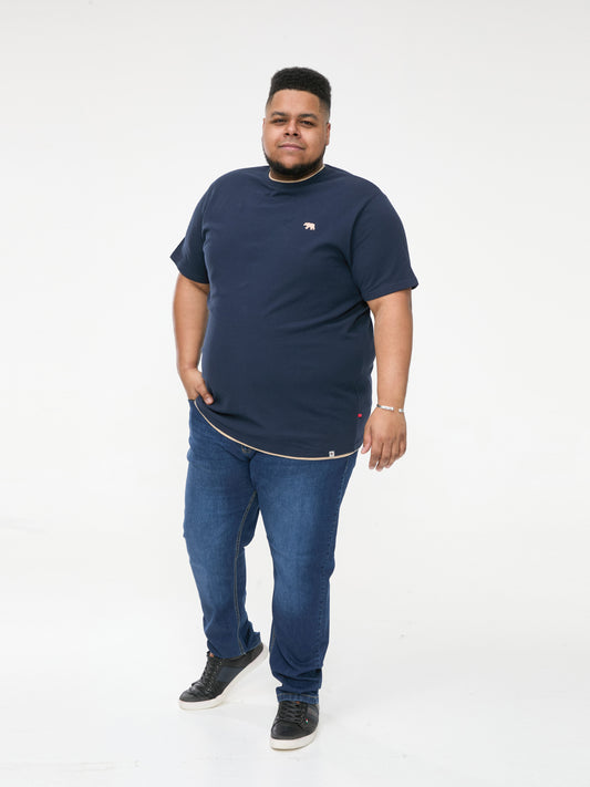 SANDFORD 1 -D555 Navy Blue Double Layer Look Waffle Textured T-Shirt