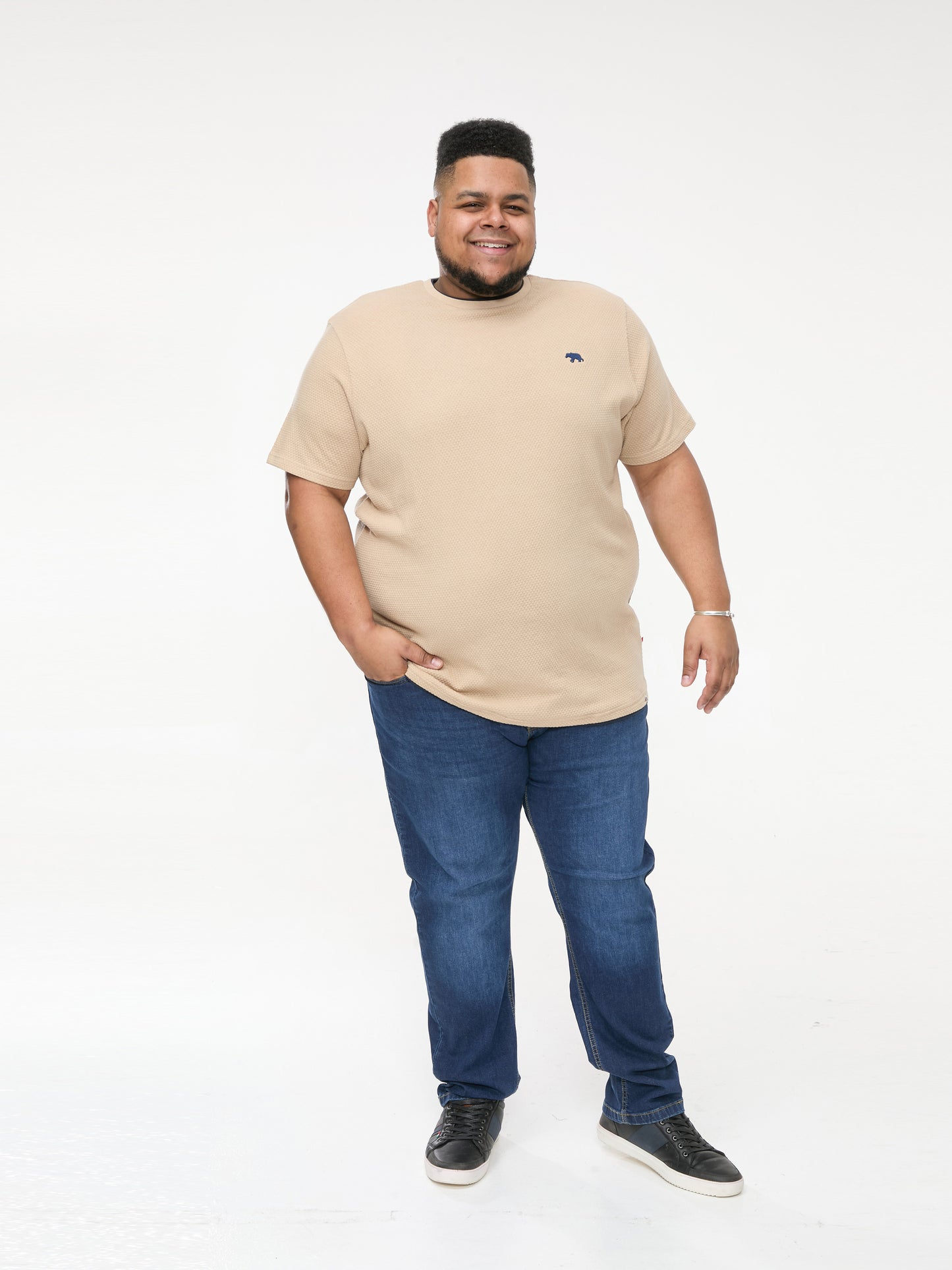 SANDFORD 2 -D555 Stone Double Layer Look Waffle Textured T-Shirt