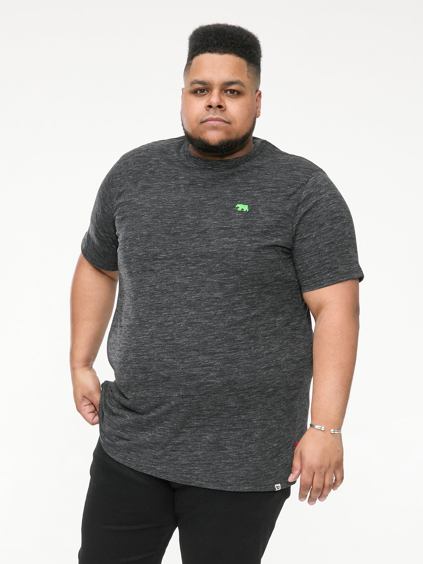 ORSTON 1 -D555 Black Reno Fabric Crew Neck T-Shirt with Chest Embroidery