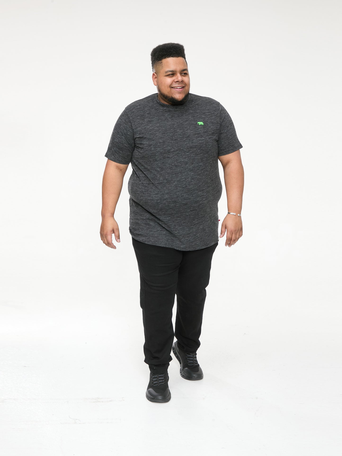 ORSTON 1 -D555 Black Reno Fabric Crew Neck T-Shirt with Chest Embroidery