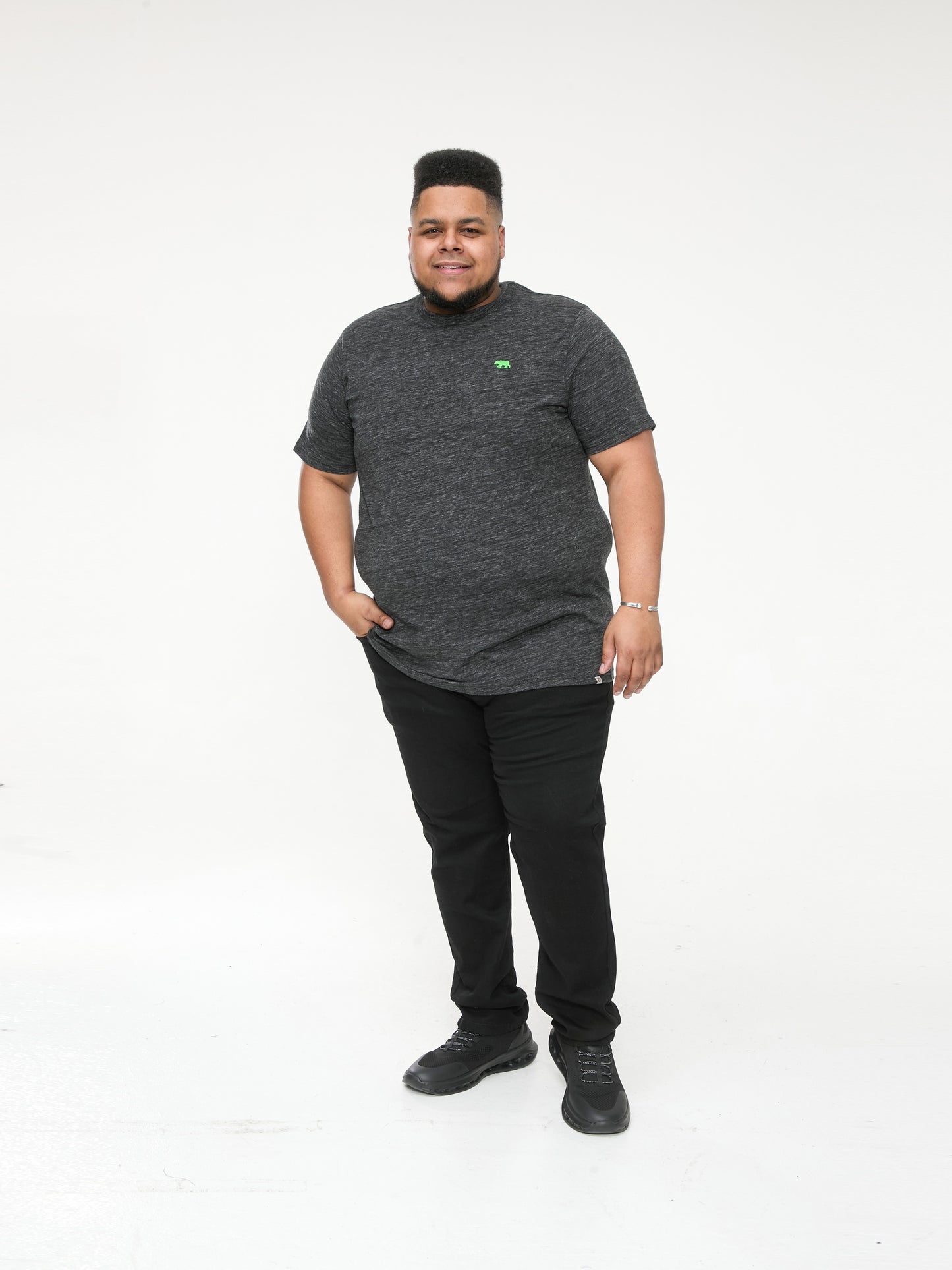 ORSTON 1 -D555 Black Reno Fabric Crew Neck T-Shirt with Chest Embroidery
