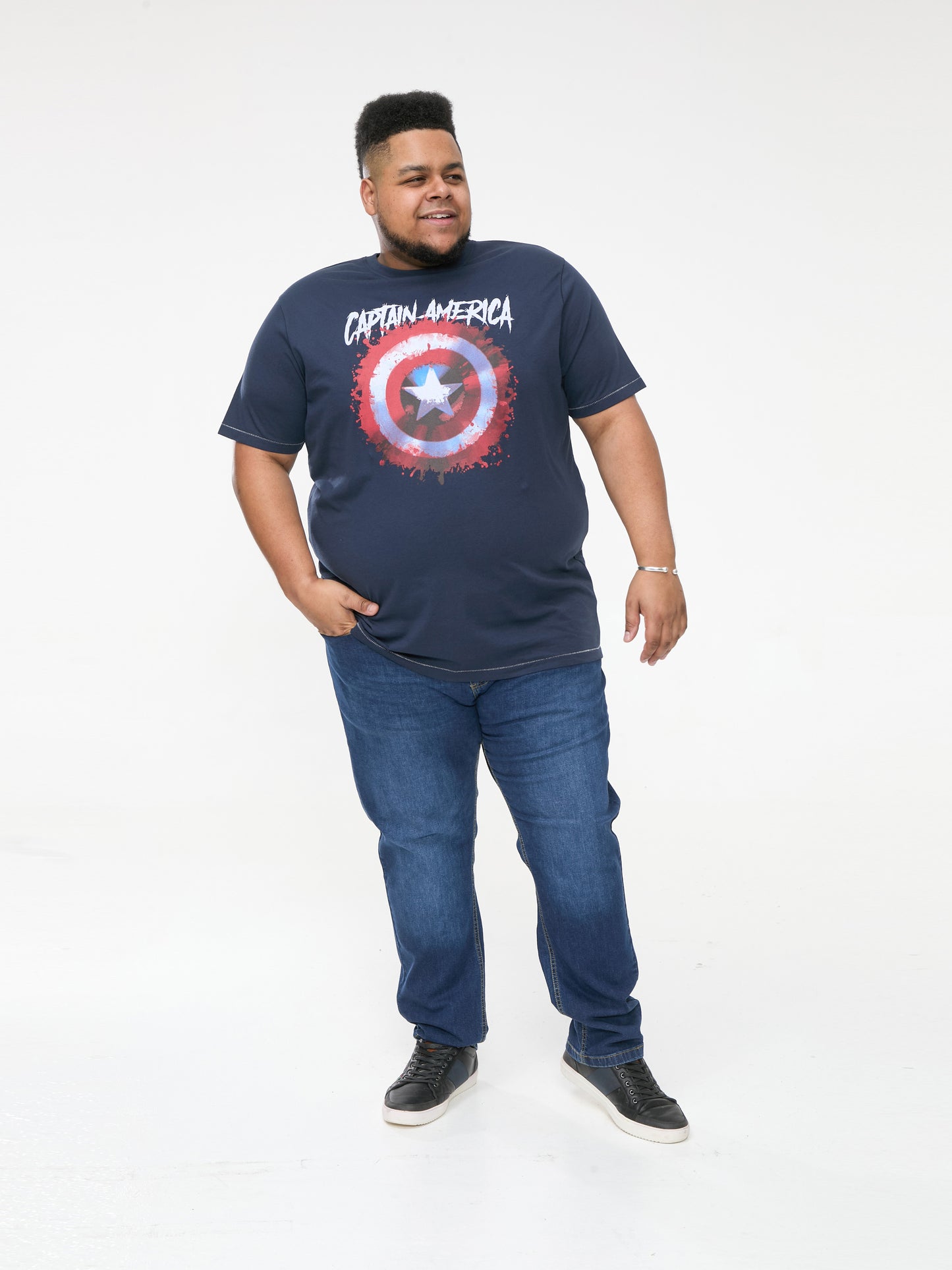 ROGERS -D555 Dark Navy Blue Official Licensed Captain America Printed T-Shirt