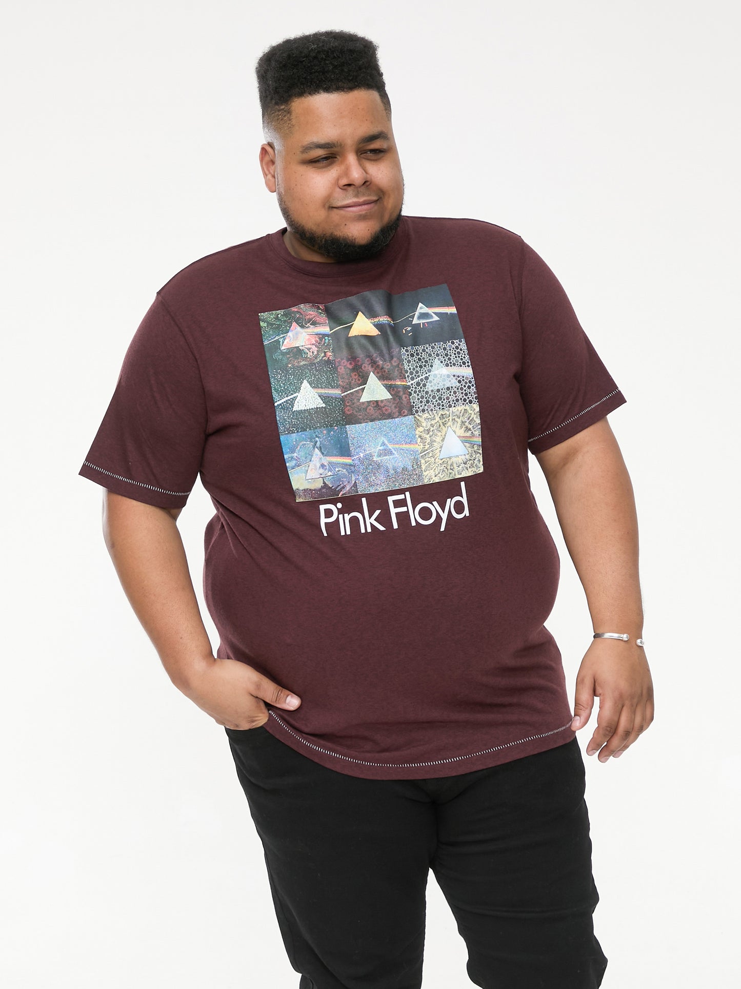 DIVISION -D555 Burgundy Black Twist Official Licensed Pink Floyd Printed T-Shirt