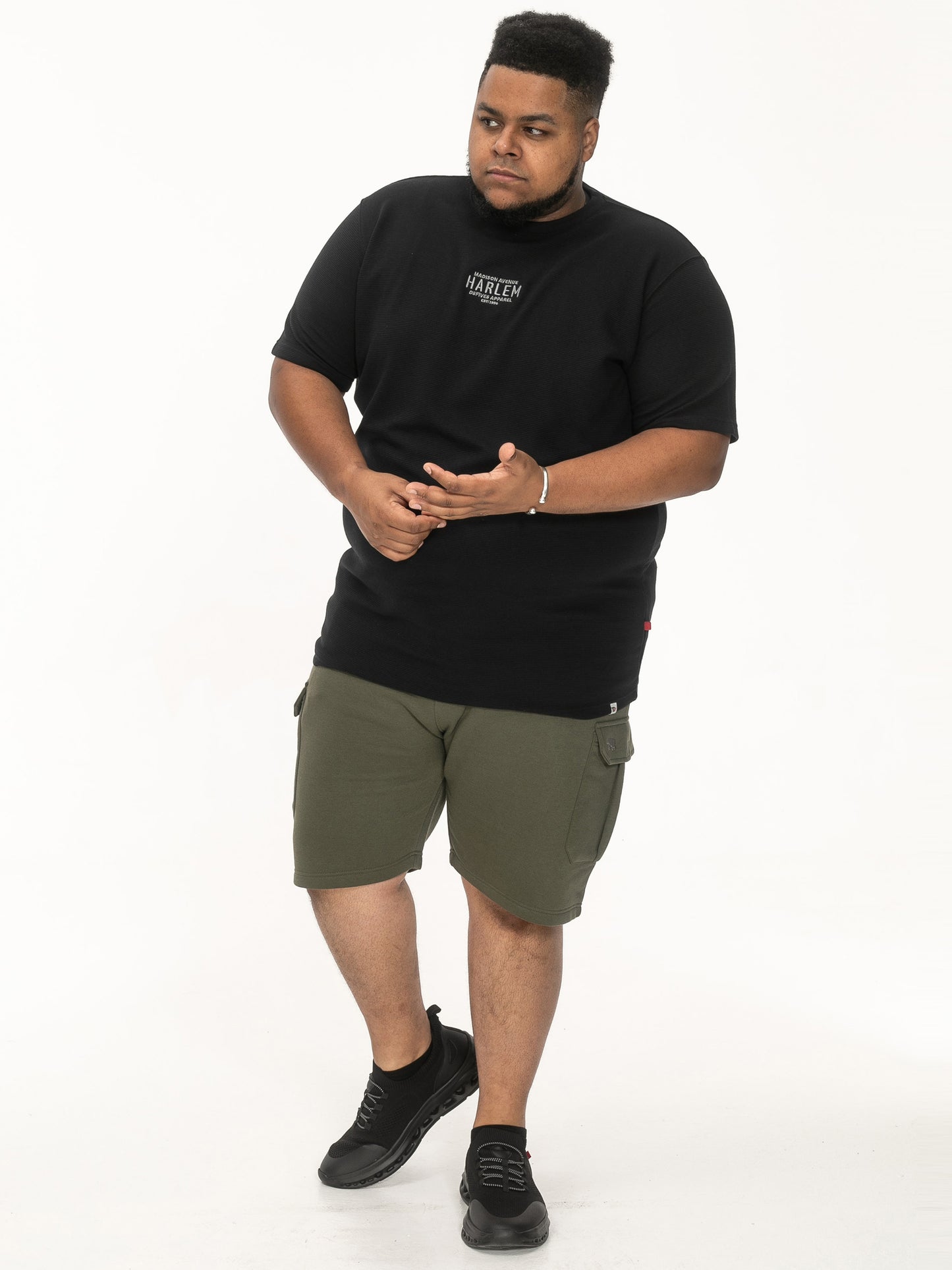 PORTSMOUTH -D555 Black High Low Ribbed Crew Neck T-Shirt with Embroidery