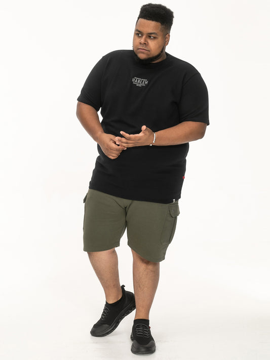PORTSMOUTH -D555 Black High Low Ribbed Crew Neck T-Shirt with Embroidery